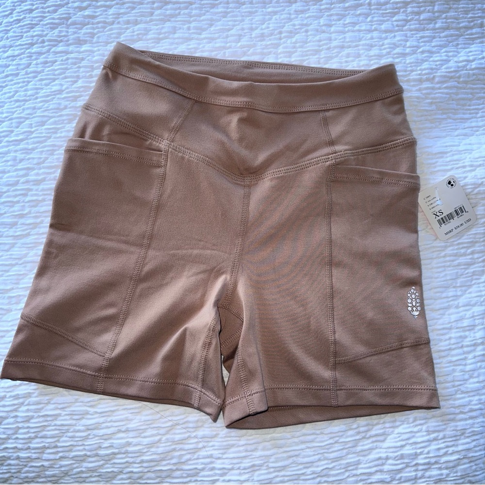 NEW Free People Movement Odessa Biker Shorts {XS} Ice Coffee FP